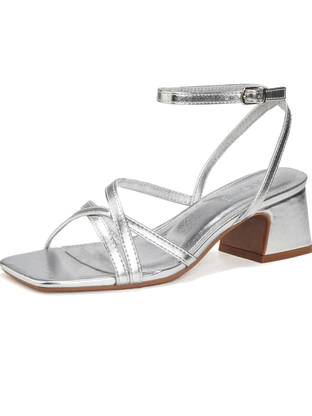 Silver Strappy Block Heel Sandal - Women 7.5